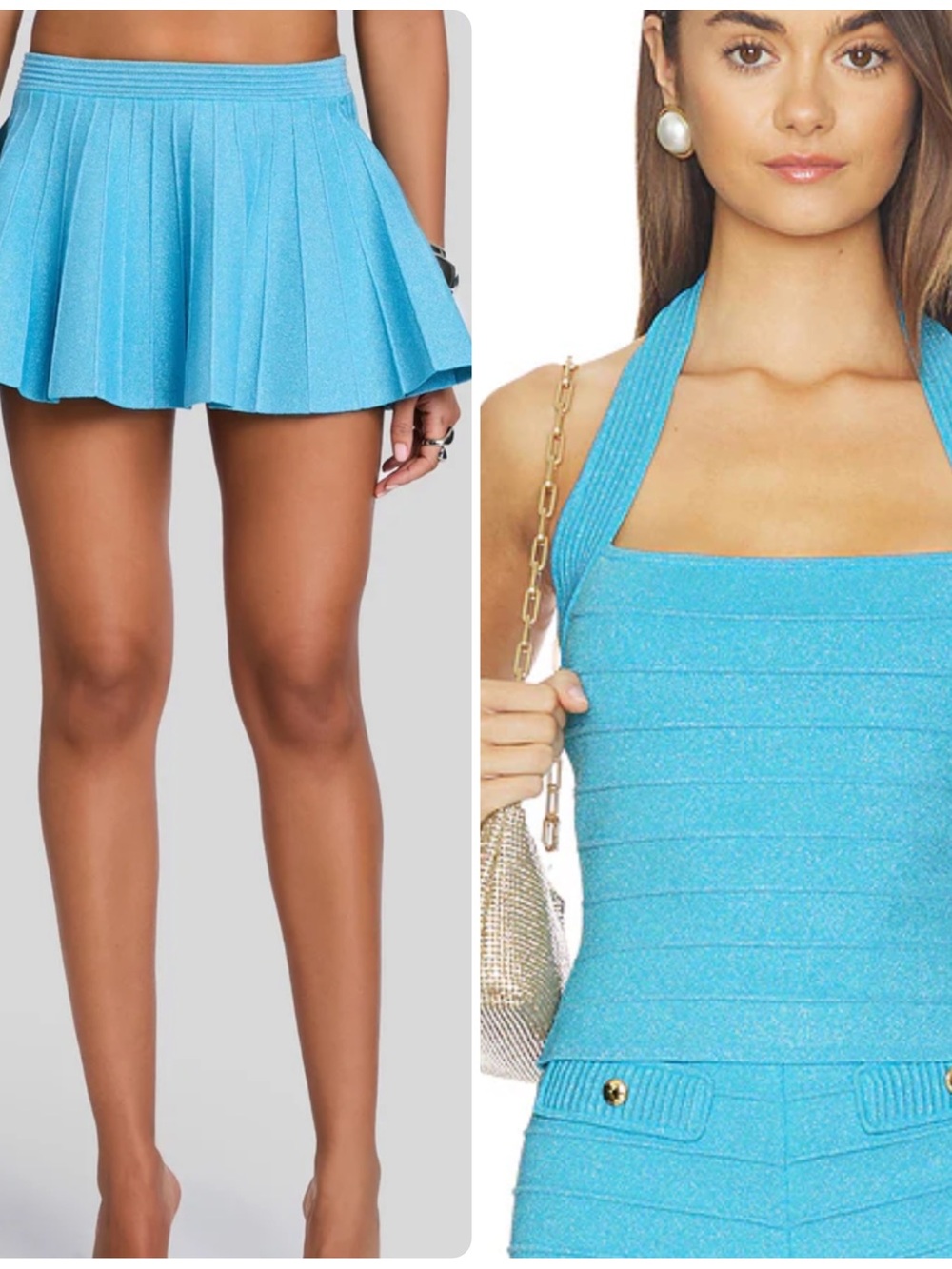 Leslie Top in Metallic Aqua
retrofete ISAIE BANDAGE KNIT SKIRT set XS